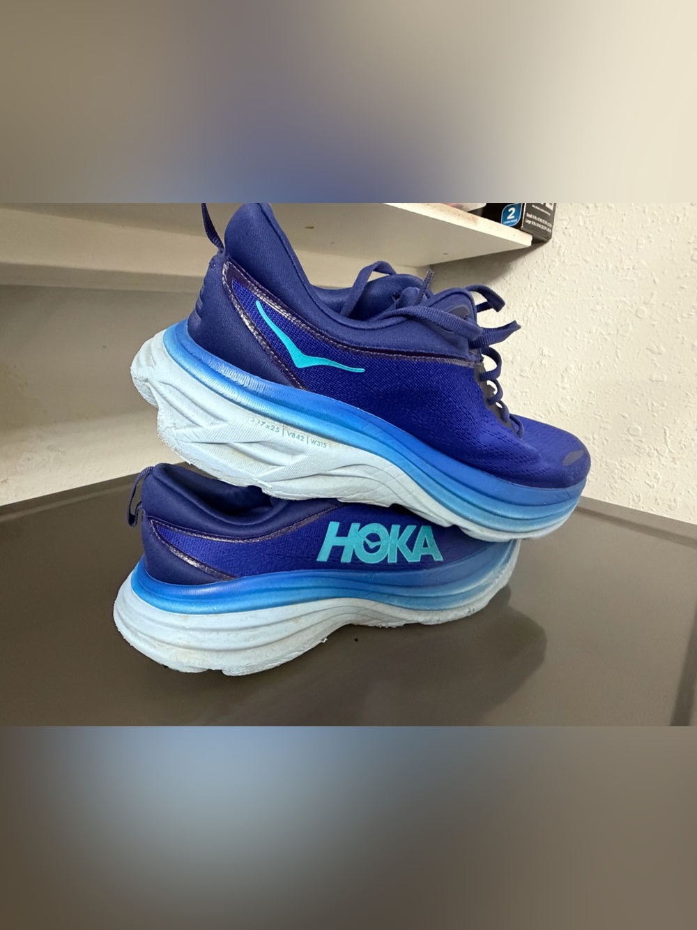 Hoka One One Navy Blue and Bright Blue Logo Running Shoes - Picture 9 of 14